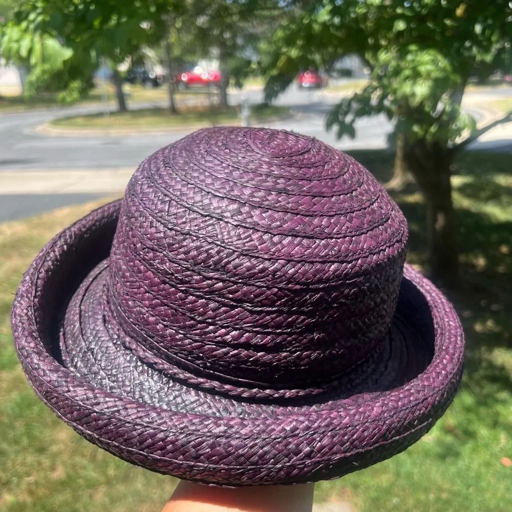 LIZ Claiborne Purple Straw Weaved Hat comfort Band Feature Made in China NWT - Picture 3 of 12